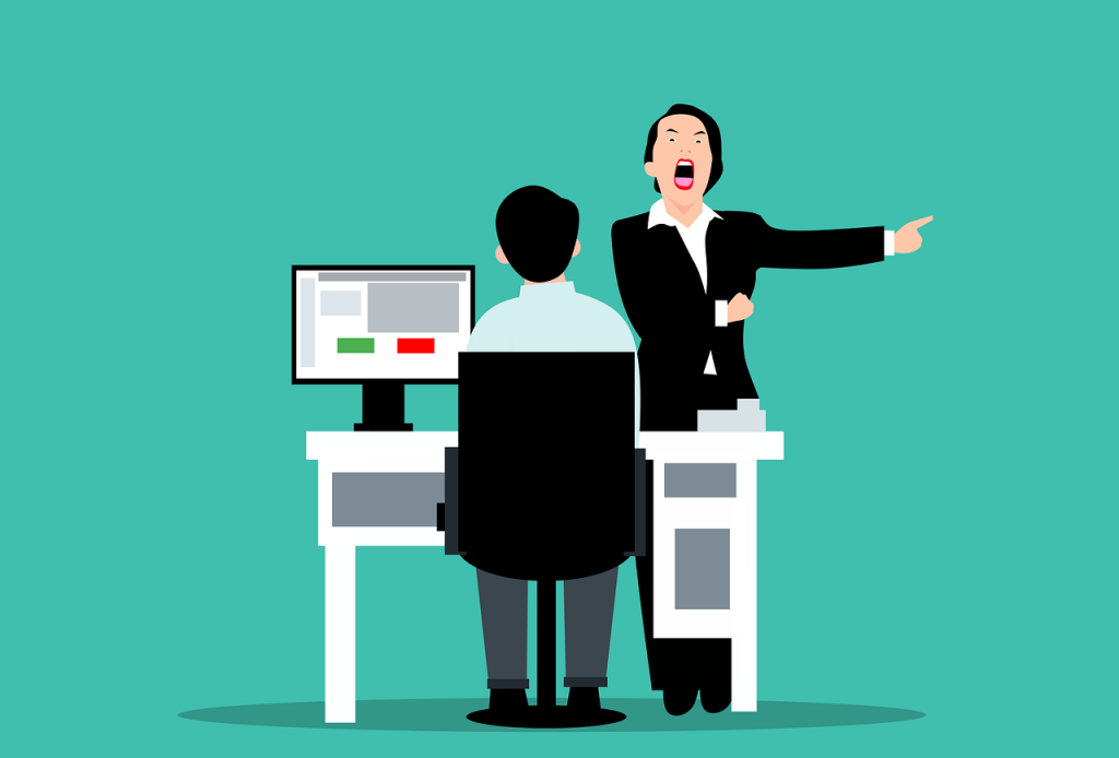 Büro, Chef, wütend, Mitarbeiter, Arbeiter, Manager, Arbeitgeber, Job, sauer, unglücklich, Konflikt, gefeuert, Entlassung, Kündigung